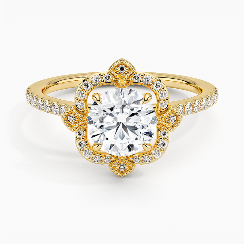 Reina Halo Diamond Ring Yellow Gold 18k Round Engagement Ring