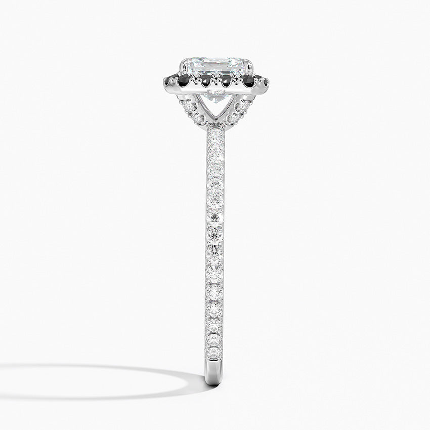 Waverly Halo Diamond Ring with Black Diamond Accents Platinum Asscher Engagement Ring