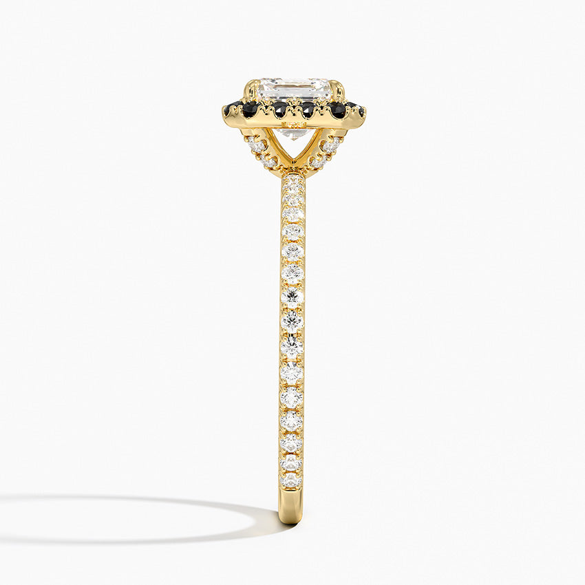 Waverly Halo Diamond Ring with Black Diamond Accents Yellow Gold 18k Asscher Engagement Ring