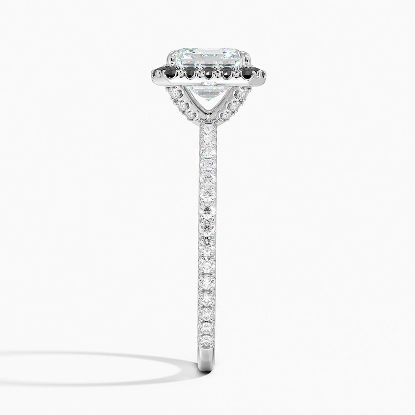Waverly Halo Diamond Ring with Black Diamond Accents Platinum Asscher Engagement Ring