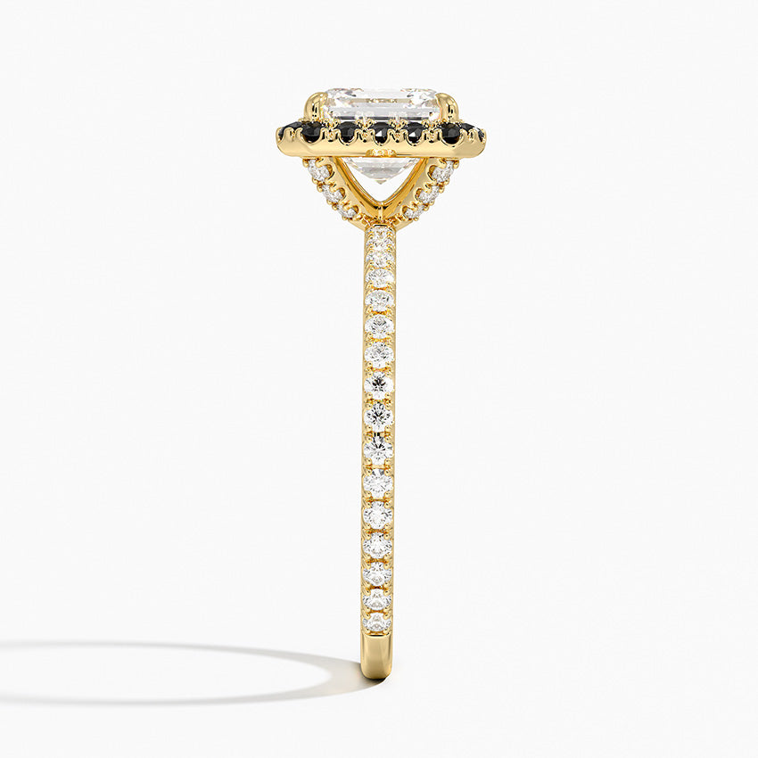 Waverly Halo Diamond Ring with Black Diamond Accents Yellow Gold 18k Asscher Engagement Ring