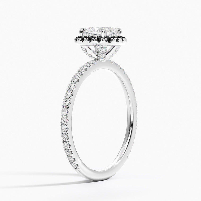 Waverly Halo Diamond Ring with Black Diamond Accents Platinum Cushion Engagement Ring