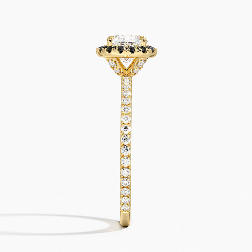 Waverly Halo Diamond Ring with Black Diamond Accents Yellow Gold 18k Cushion Engagement Ring
