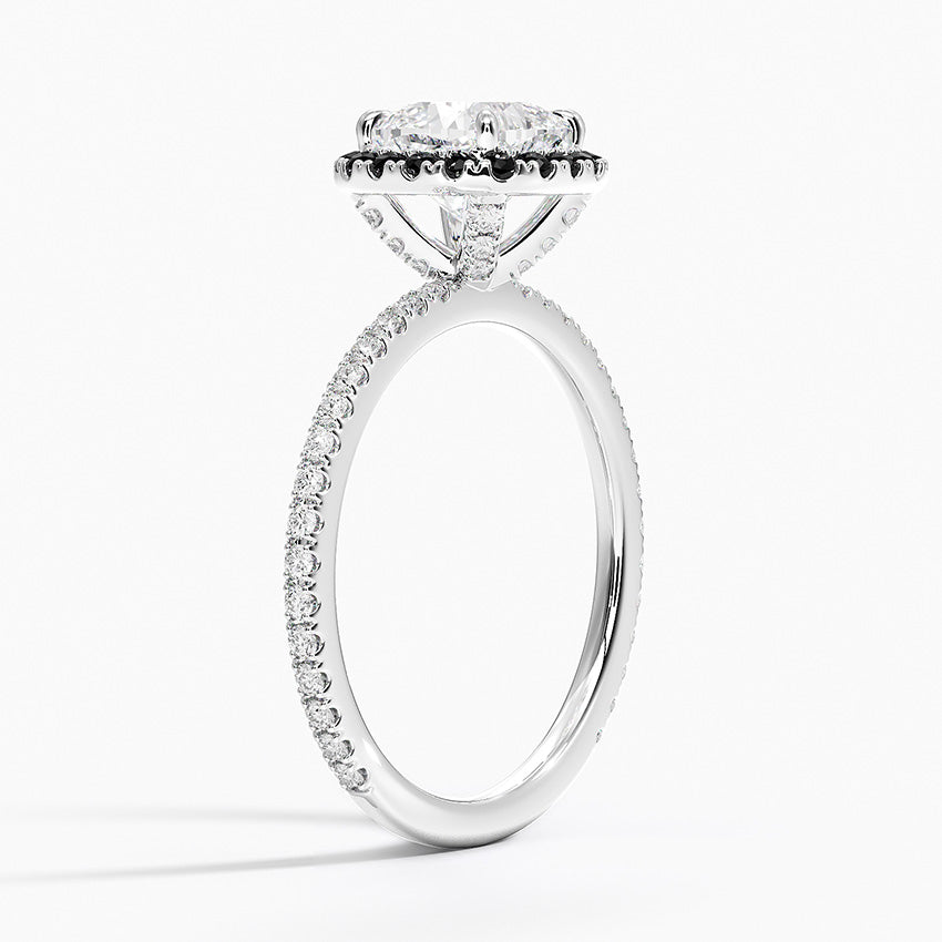 Waverly Halo Diamond Ring with Black Diamond Accents Platinum Cushion Engagement Ring