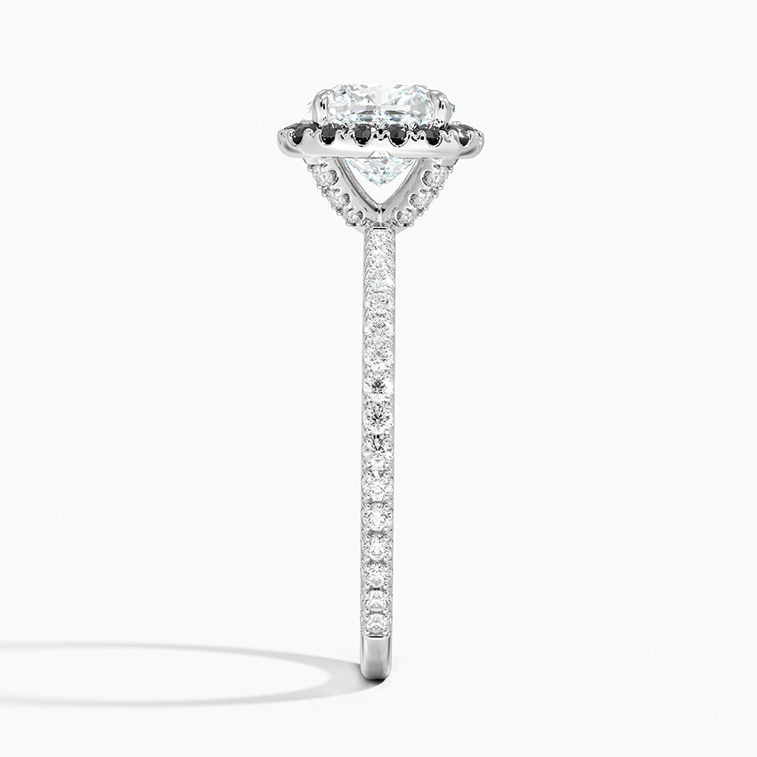 Waverly Halo Diamond Ring with Black Diamond Accents Platinum Cushion Engagement Ring