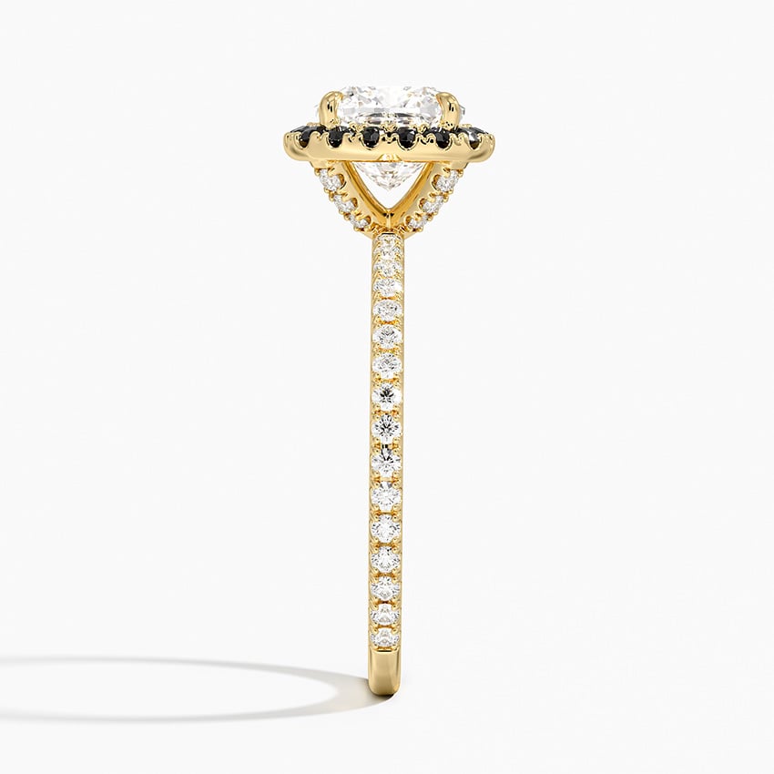 Waverly Halo Diamond Ring with Black Diamond Accents Yellow Gold 18k Cushion Engagement Ring