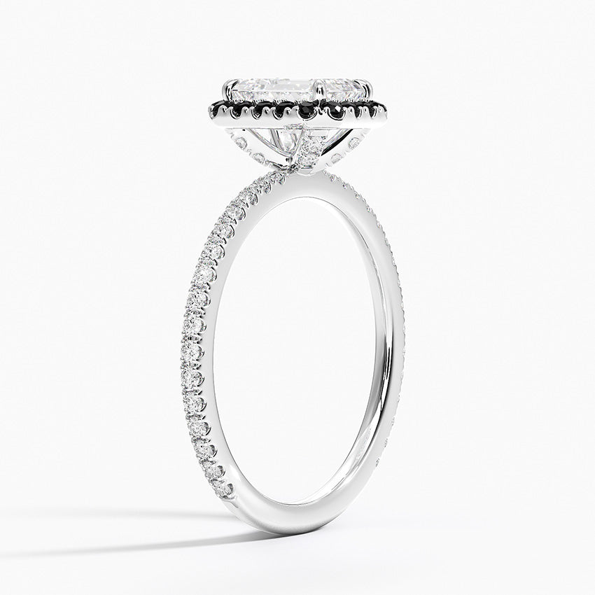 Waverly Halo Diamond Ring with Black Diamond Accents Platinum Emerald Engagement Ring