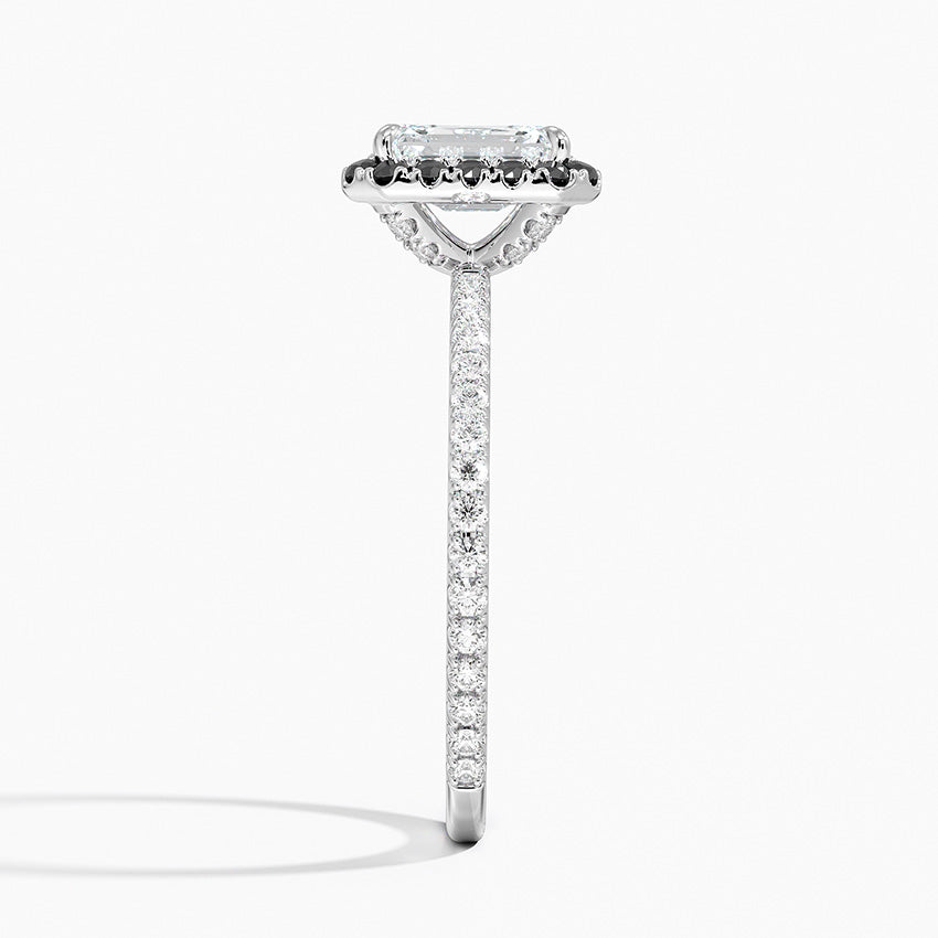 Waverly Halo Diamond Ring with Black Diamond Accents Platinum Emerald Engagement Ring