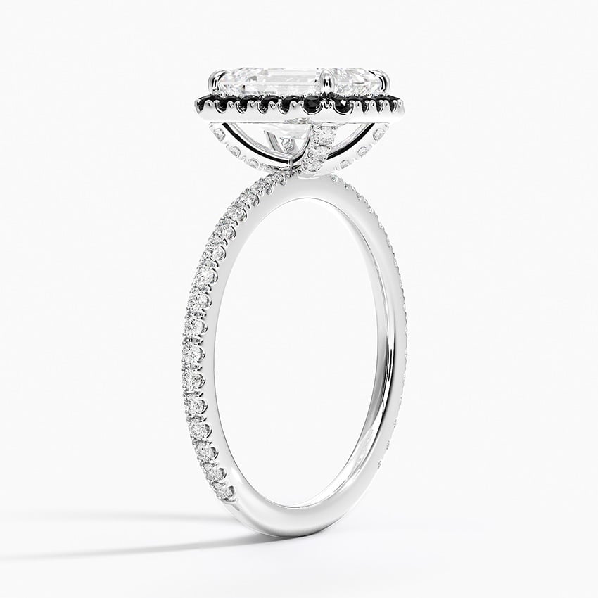Waverly Halo Diamond Ring with Black Diamond Accents Platinum Emerald Engagement Ring