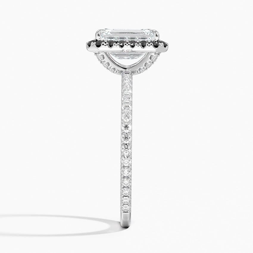 Waverly Halo Diamond Ring with Black Diamond Accents Platinum Emerald Engagement Ring