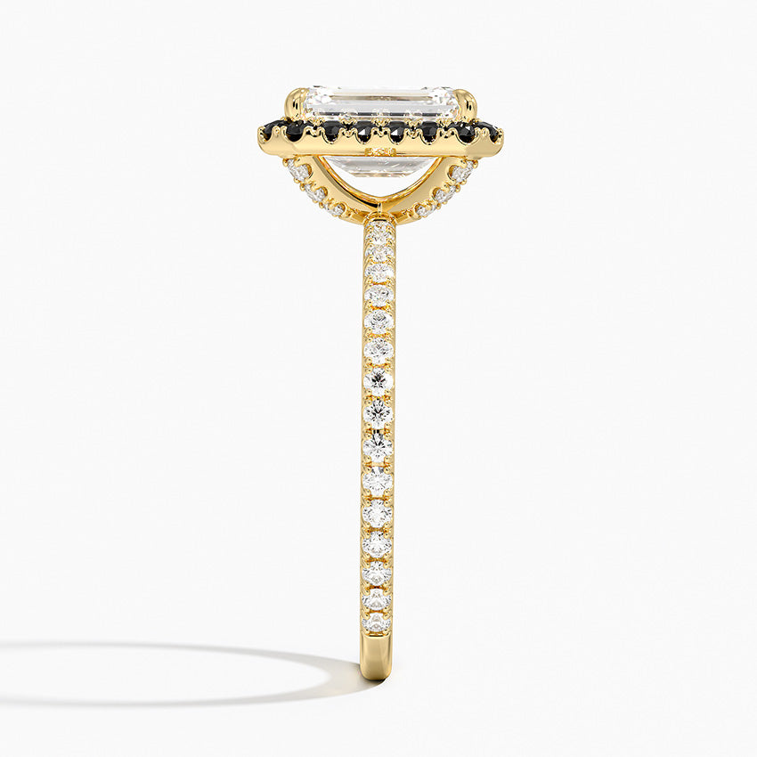Waverly Halo Diamond Ring with Black Diamond Accents Yellow Gold 18k Emerald Engagement Ring