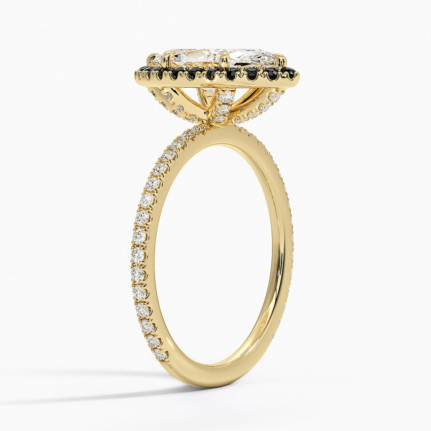 Waverly Halo Diamond Ring with Black Diamond Accents Yellow Gold 18k Marquise Engagement Ring