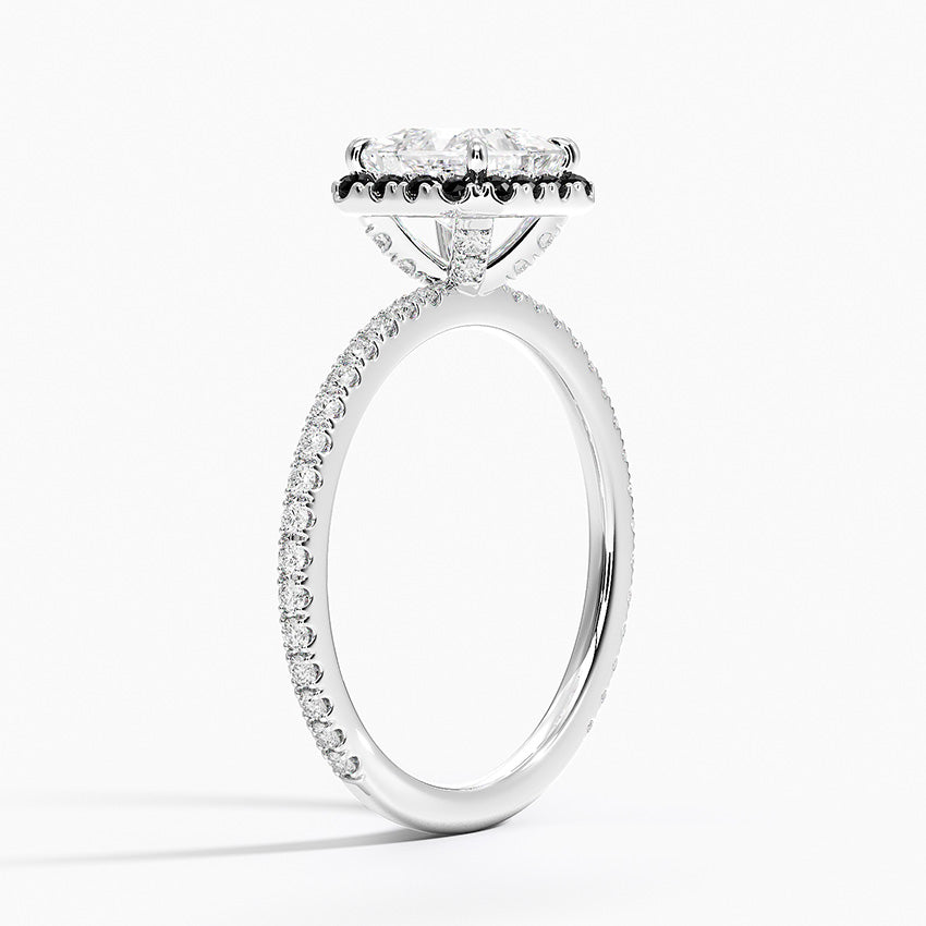Waverly Halo Diamond Ring with Black Diamond Accents Platinum Princess Engagement Ring