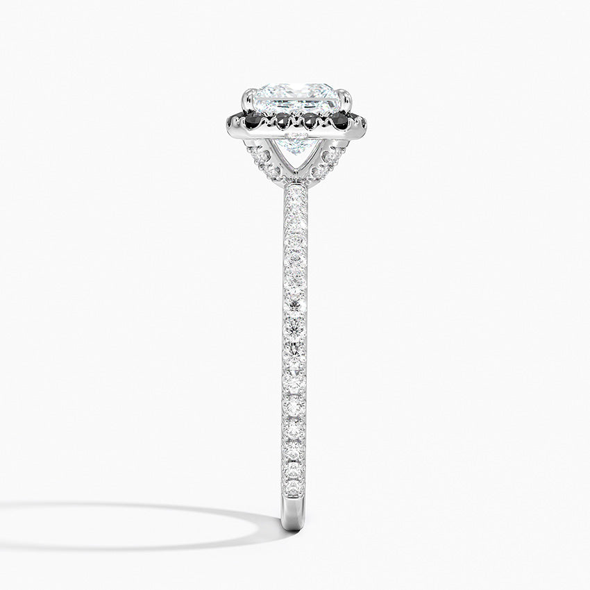 Waverly Halo Diamond Ring with Black Diamond Accents Platinum Princess Engagement Ring