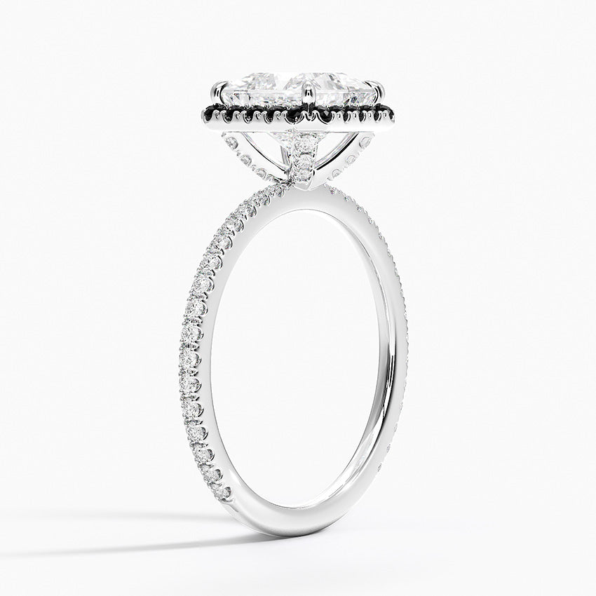 Waverly Halo Diamond Ring with Black Diamond Accents Platinum Princess Engagement Ring