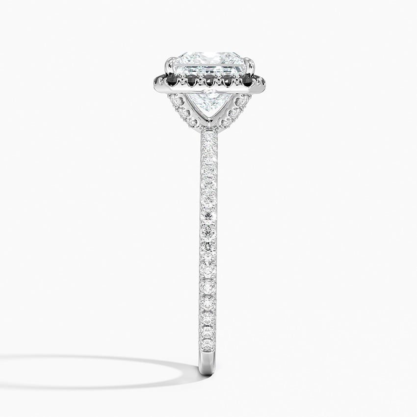 Waverly Halo Diamond Ring with Black Diamond Accents Platinum Princess Engagement Ring