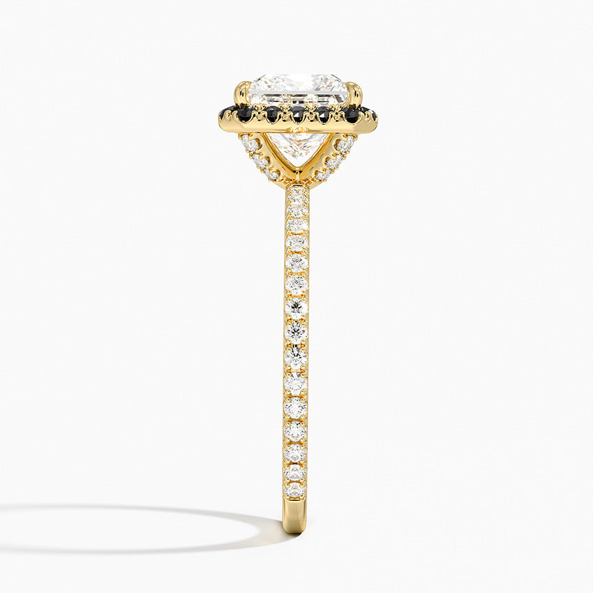 Waverly Halo Diamond Ring with Black Diamond Accents Yellow Gold 18k Princess Engagement Ring