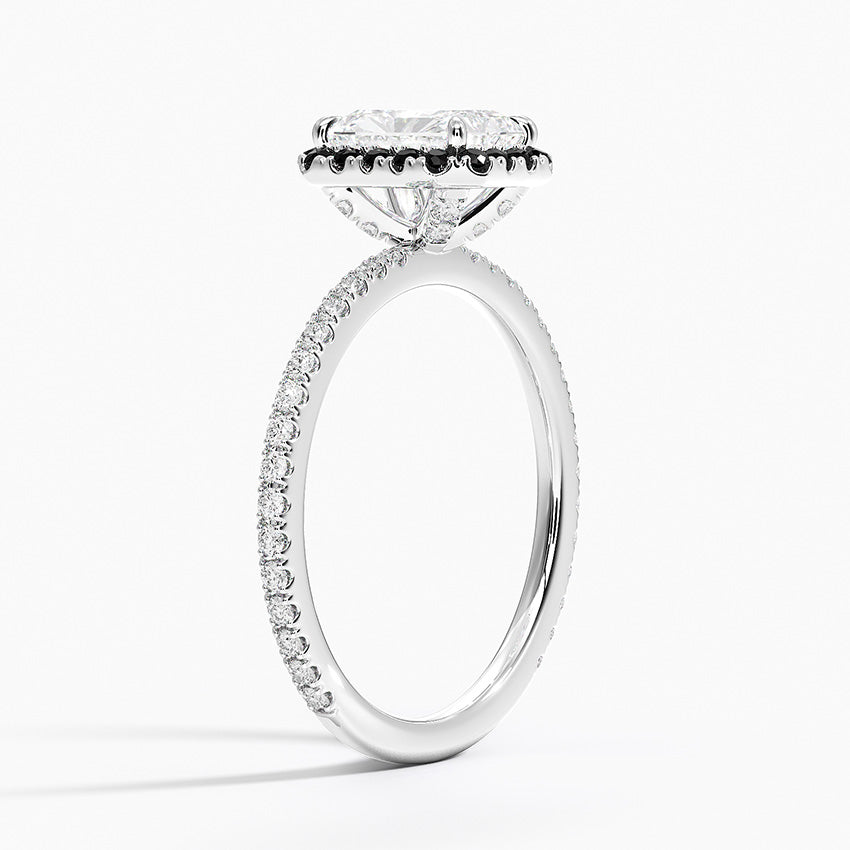 Waverly Halo Diamond Ring with Black Diamond Accents Platinum Radiant Engagement Ring