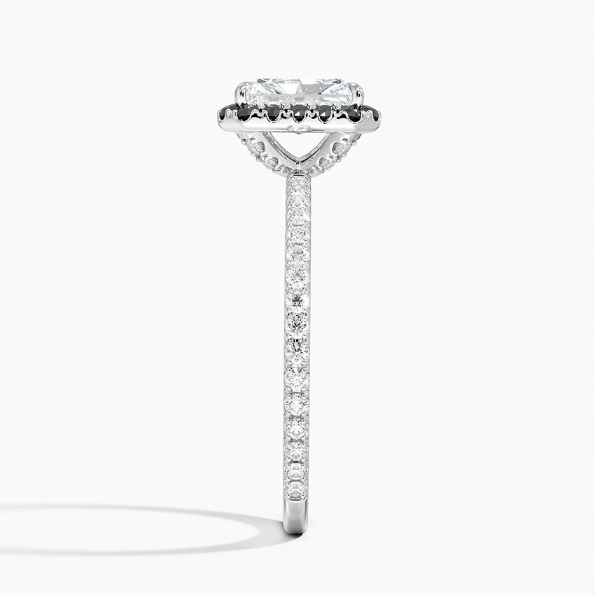 Waverly Halo Diamond Ring with Black Diamond Accents Platinum Radiant Engagement Ring