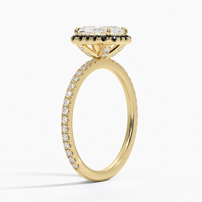 Waverly Halo Diamond Ring with Black Diamond Accents Yellow Gold 18k Radiant Engagement Ring