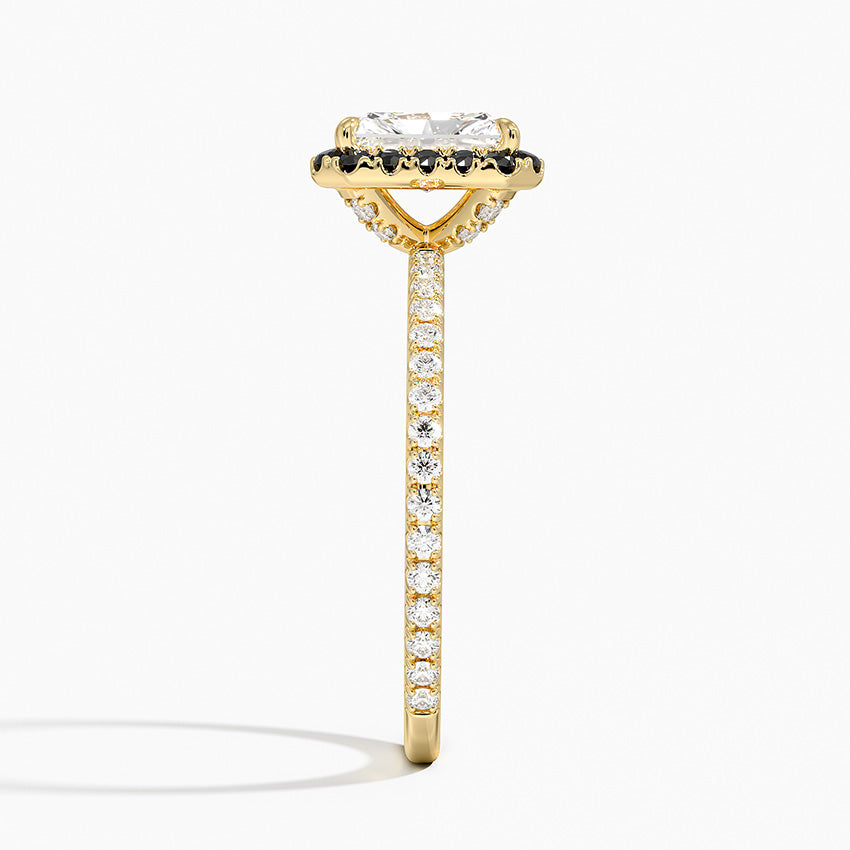 Waverly Halo Diamond Ring with Black Diamond Accents Yellow Gold 18k Radiant Engagement Ring