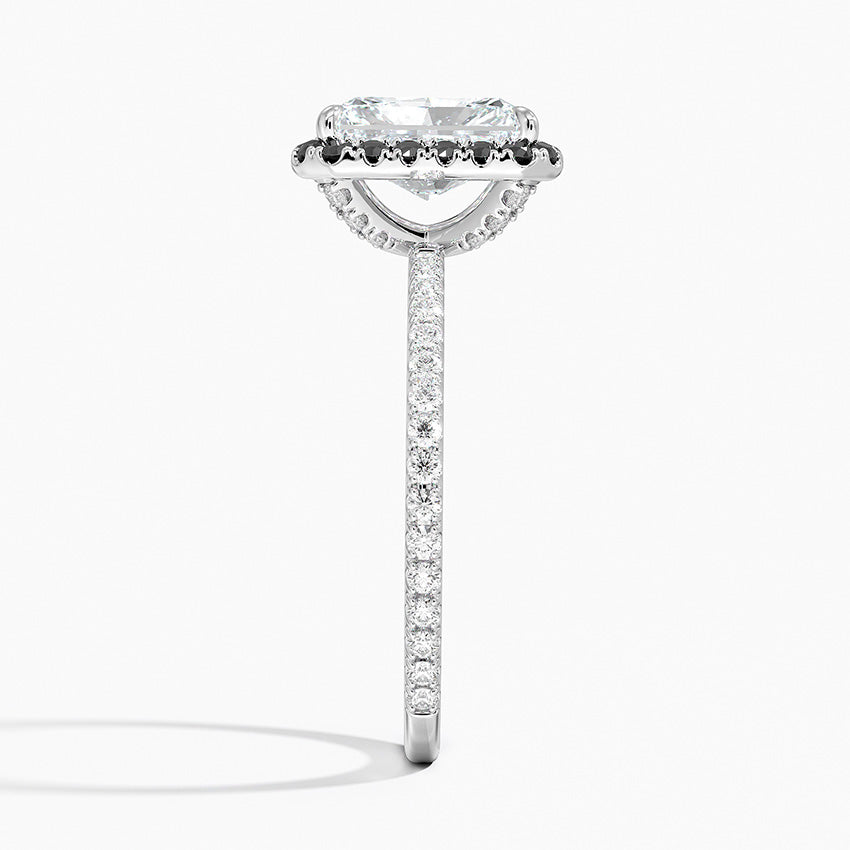 Waverly Halo Diamond Ring with Black Diamond Accents Platinum Radiant Engagement Ring