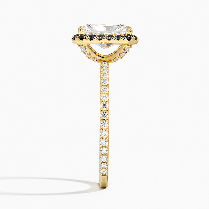 Waverly Halo Diamond Ring with Black Diamond Accents Yellow Gold 18k Radiant Engagement Ring