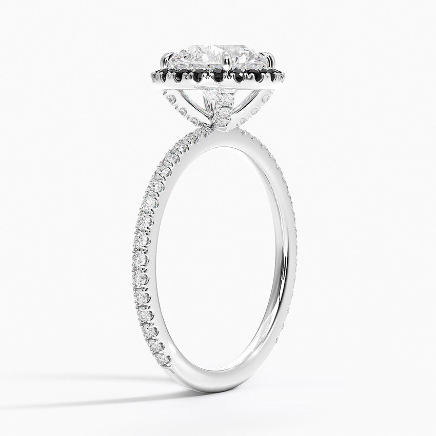 Waverly Halo Diamond Ring with Black Diamond Accents Platinum Round Engagement Ring