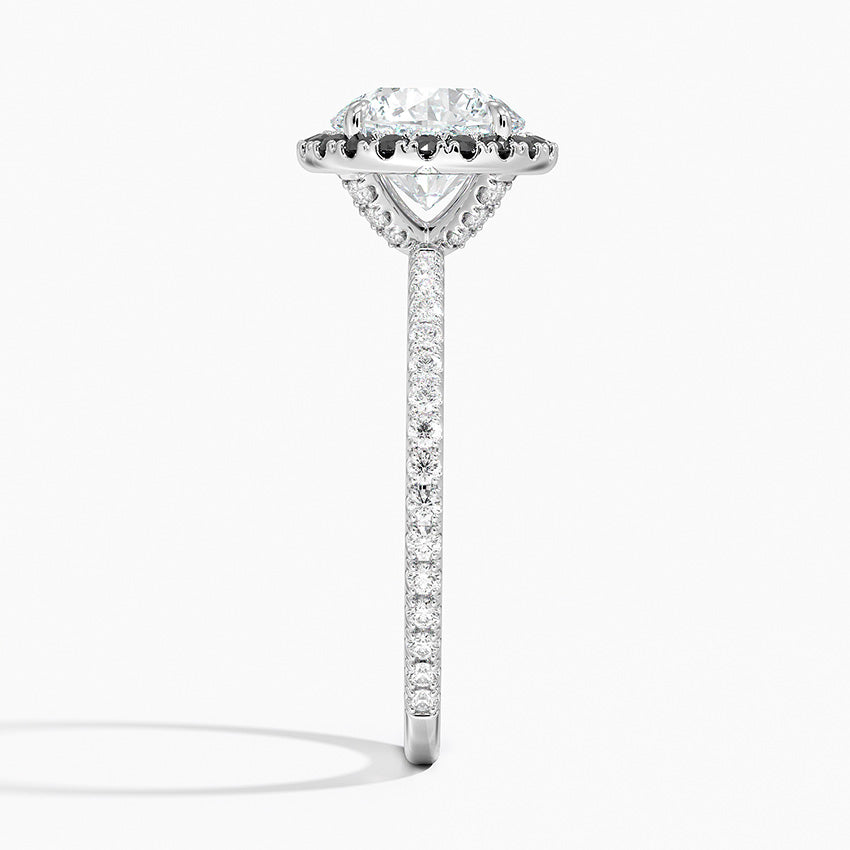 Waverly Halo Diamond Ring with Black Diamond Accents Platinum Round Engagement Ring