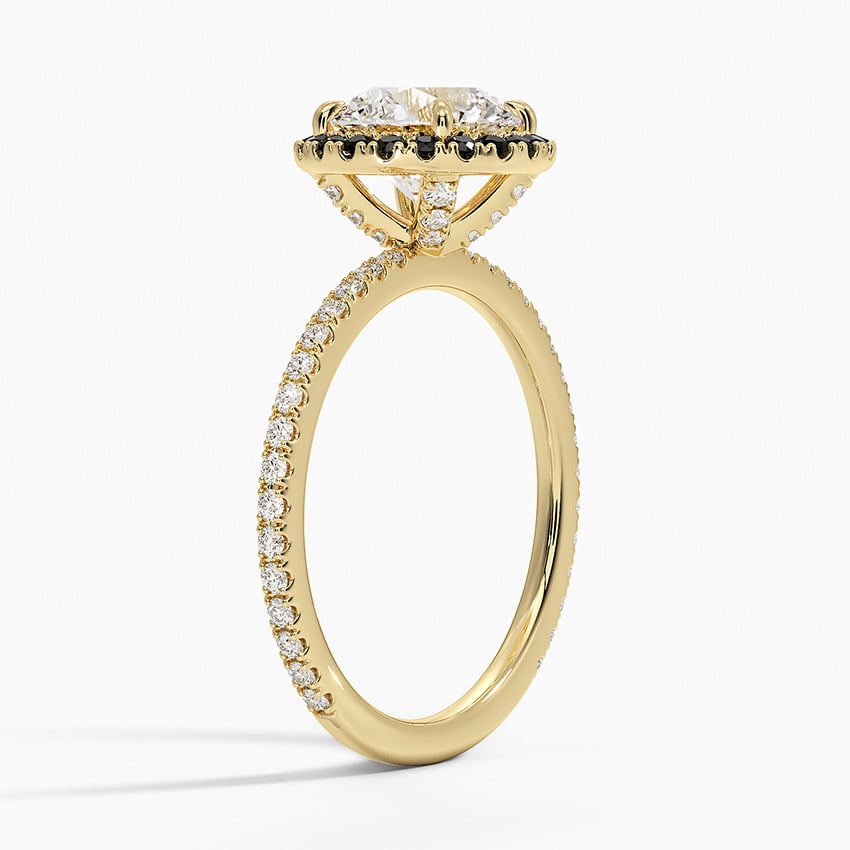 Waverly Halo Diamond Ring with Black Diamond Accents Yellow Gold 18k Round Engagement Ring