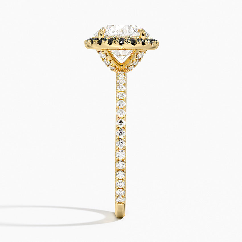 Waverly Halo Diamond Ring with Black Diamond Accents Yellow Gold 18k Round Engagement Ring