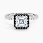 Waverly Halo Diamond Ring with Black Diamond Accents Platinum Asscher Engagement Ring