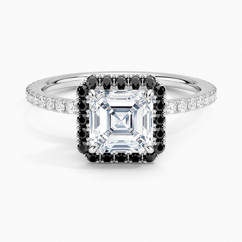 Waverly Halo Diamond Ring with Black Diamond Accents Platinum Asscher Engagement Ring