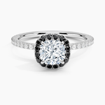 Waverly Halo Diamond Ring with Black Diamond Accents Platinum Cushion Engagement Ring