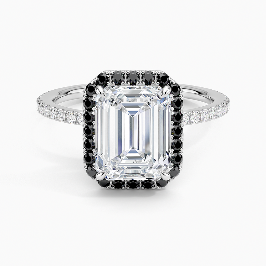 Waverly Halo Diamond Ring with Black Diamond Accents Platinum Emerald Engagement Ring