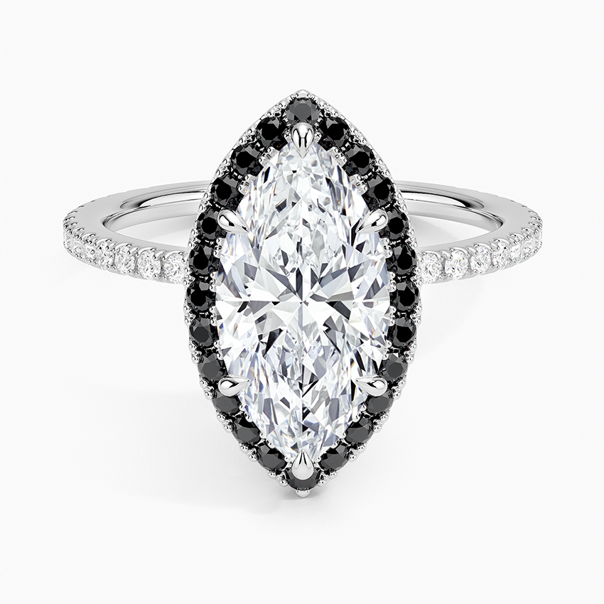 Waverly Halo Diamond Ring with Black Diamond Accents Platinum Marquise Engagement Ring