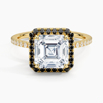 Waverly Halo Diamond Ring with Black Diamond Accents Yellow Gold 18k Asscher Engagement Ring