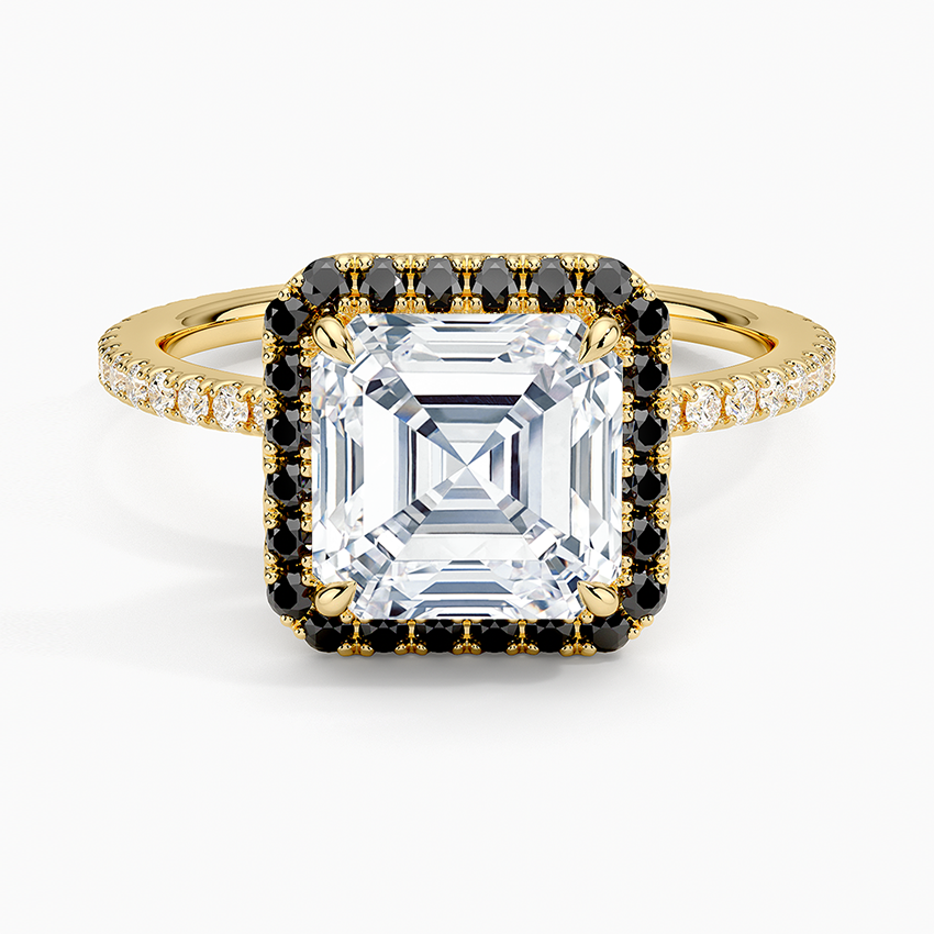 Waverly Halo Diamond Ring with Black Diamond Accents Yellow Gold 18k Asscher Engagement Ring