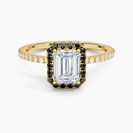 Waverly Halo Diamond Ring with Black Diamond Accents Yellow Gold 18k Emerald Engagement Ring