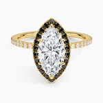 Waverly Halo Diamond Ring with Black Diamond Accents Yellow Gold 18k Marquise Engagement Ring