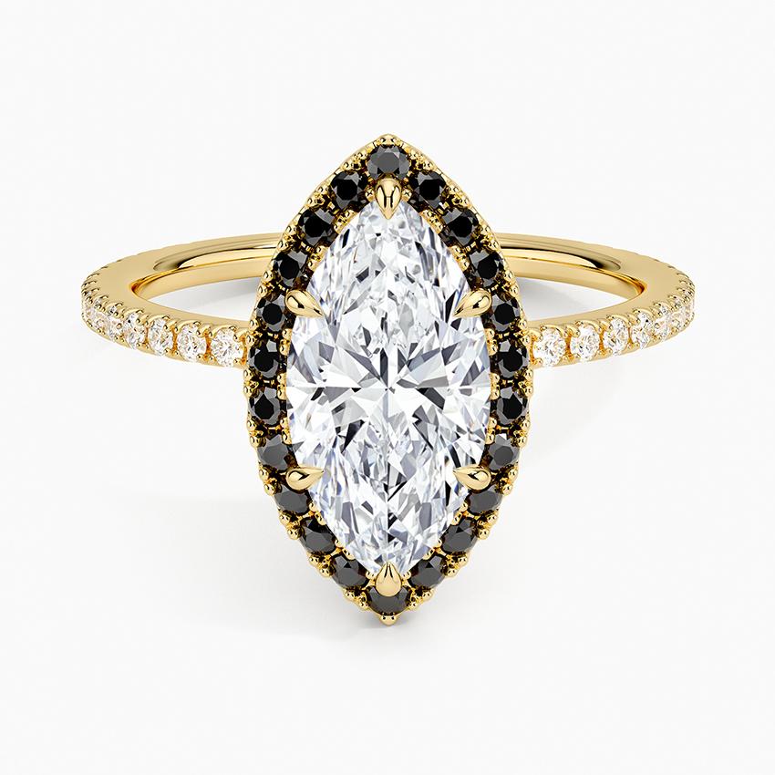 Waverly Halo Diamond Ring with Black Diamond Accents Yellow Gold 18k Marquise Engagement Ring
