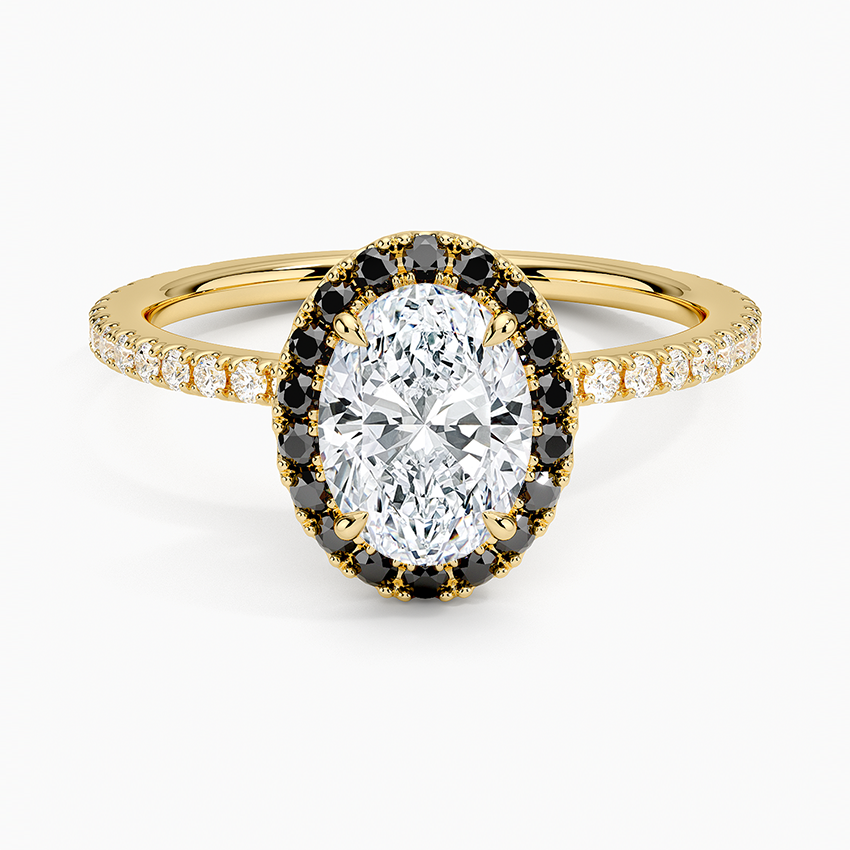 Waverly Halo Diamond Ring with Black Diamond Accents Yellow Gold 18k Oval Engagement Ring