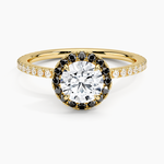 Waverly Halo Diamond Ring with Black Diamond Accents Yellow Gold 18k Round Engagement Ring