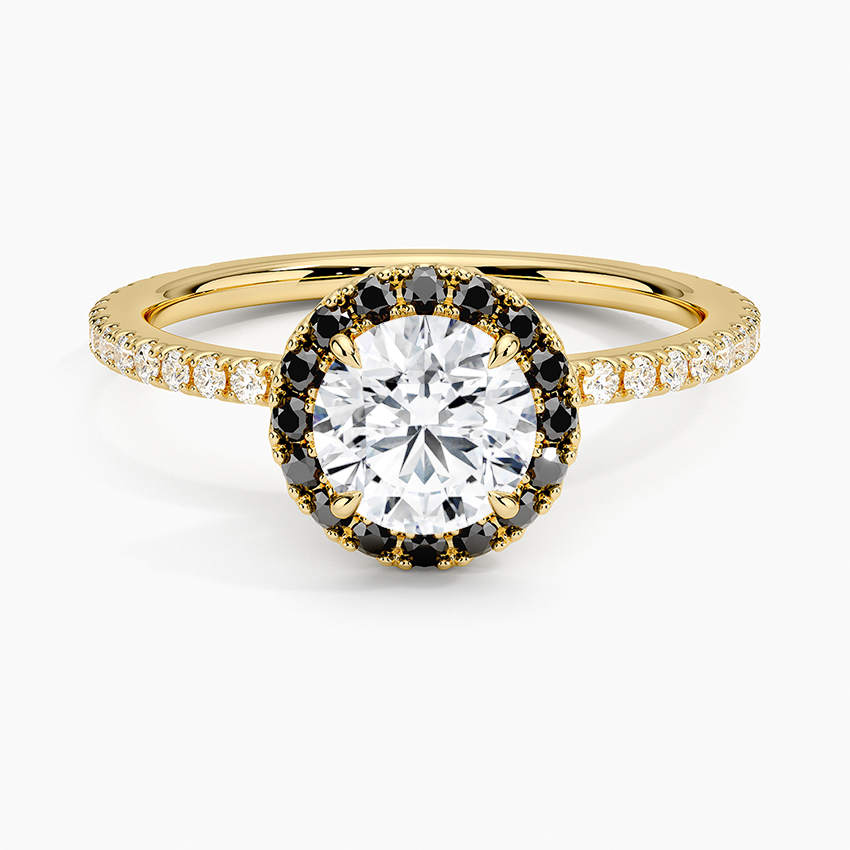 Waverly Halo Diamond Ring with Black Diamond Accents Yellow Gold 18k Round Engagement Ring