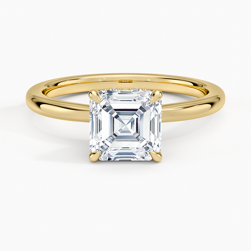 Hidden Heart Diamond Ring Yellow Gold 18k Asscher Engagement Ring