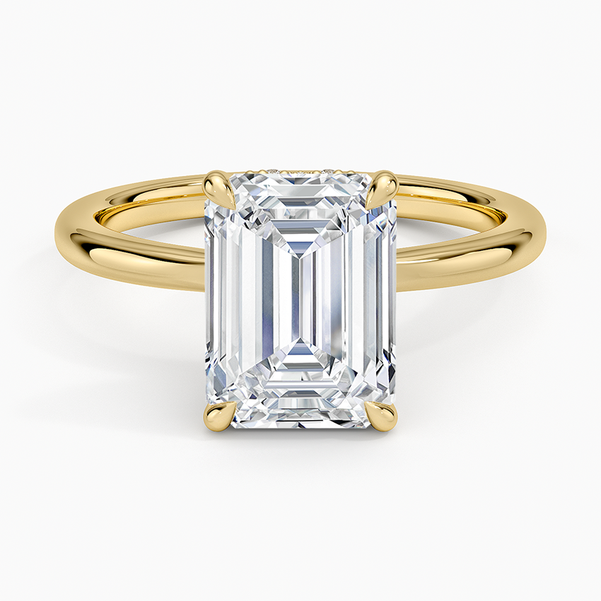 Hidden Heart Diamond Ring Yellow Gold 18k Emerald Engagement Ring