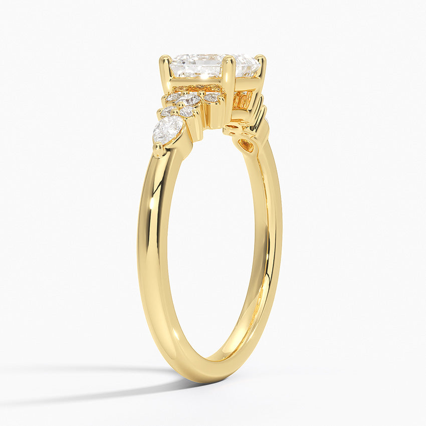 Rosette Diamond Ring Yellow Gold 18k Asscher Engagement Ring