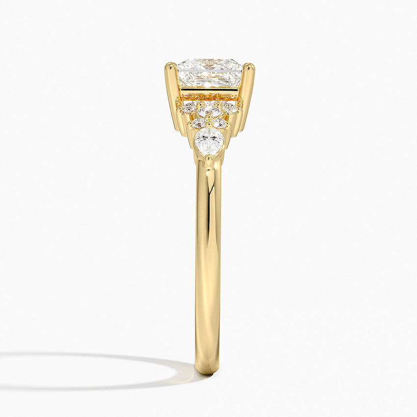 Rosette Diamond Ring Yellow Gold 18k Princess Engagement Ring