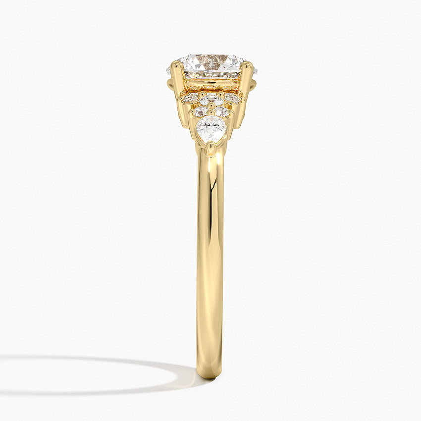Rosette Diamond Ring Yellow Gold 18k Round Engagement Ring
