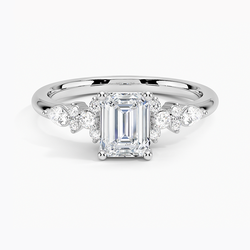 Rosette Diamond Ring Platinum Emerald Engagement Ring